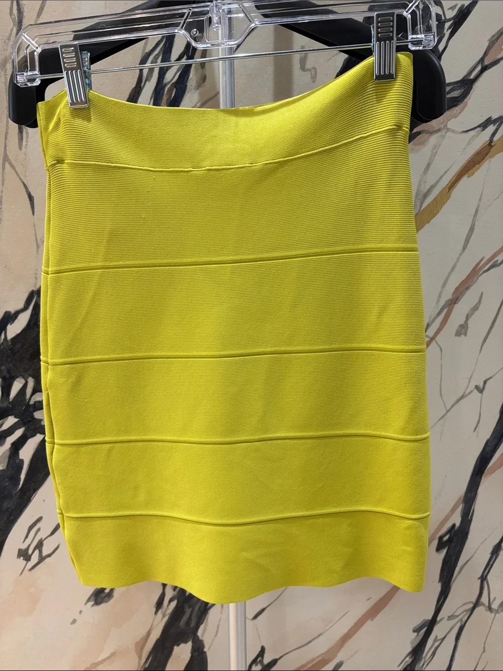BCBGMaxAzria Bright Yellow Band-Detail Pencil Skirt